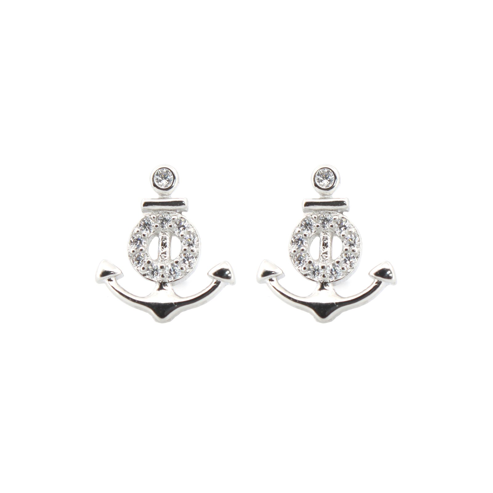 sterling silver cubic zirconia anchor & life buoy stud earrings