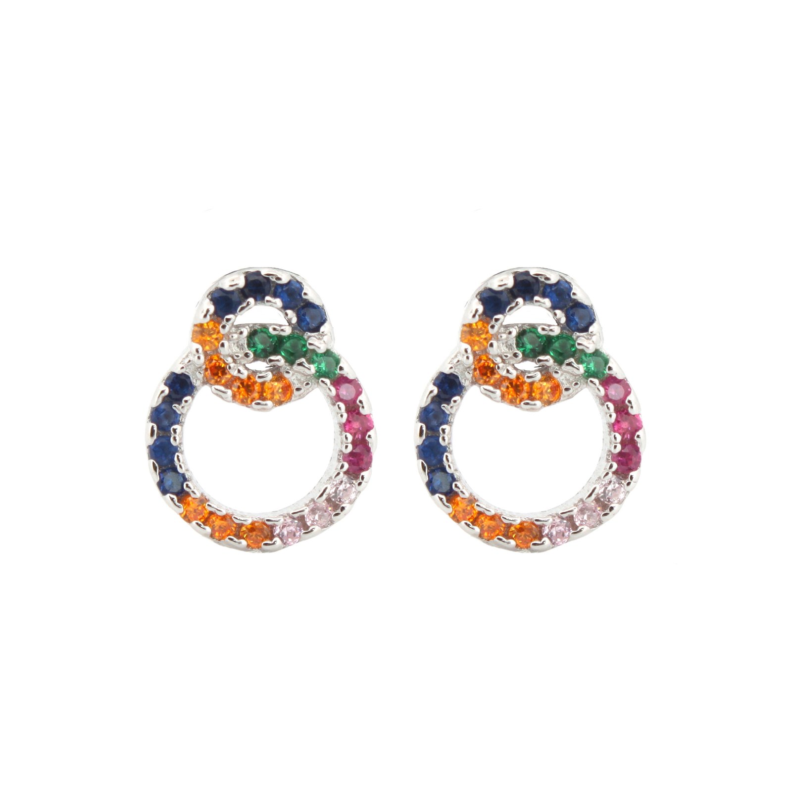 rainbow cubic zirconia interlocking halo stud earrings