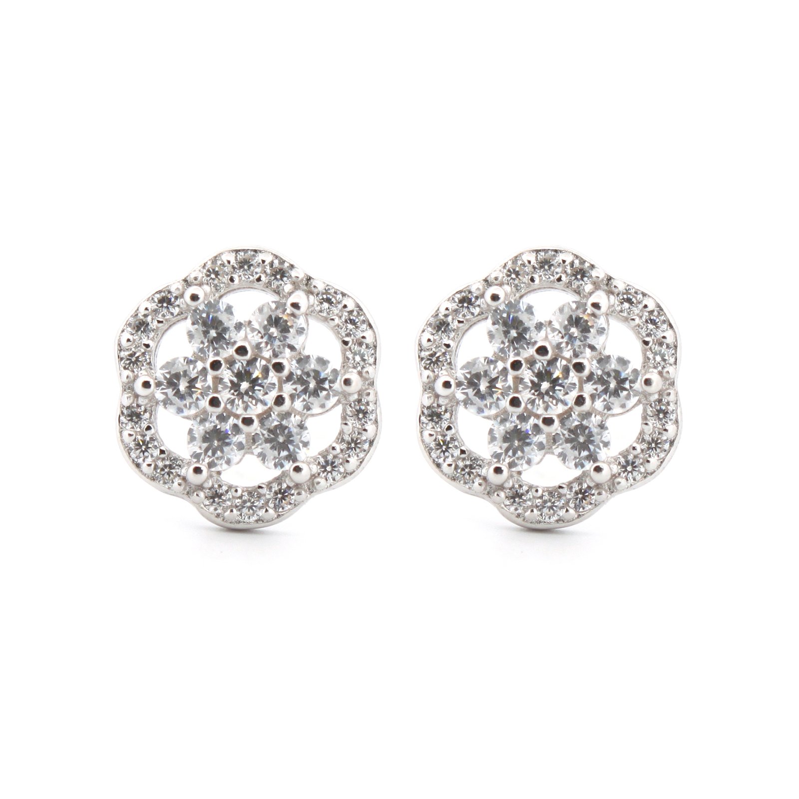 cz scallop-edge daisy stud earrings