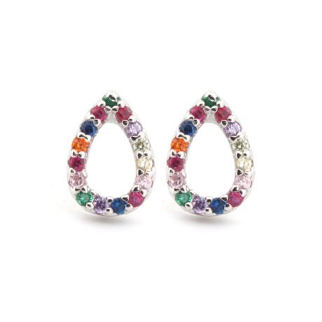 sterling silver rainbow cubic zirconia pear drop stud earrings
