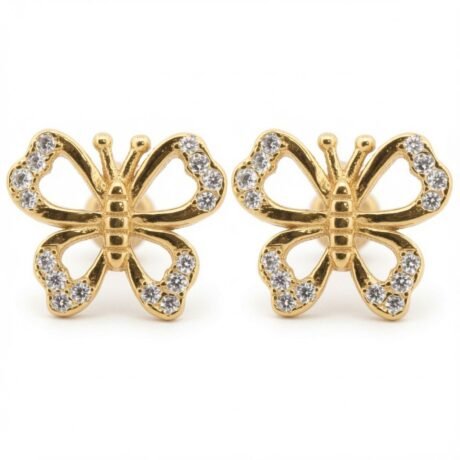 Sterling Silver Gold-Plated CZ Butterfly Stud Earrings