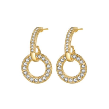 Sterling Silver Gold-Plated CZ Hanging Hoop Drop Earrings