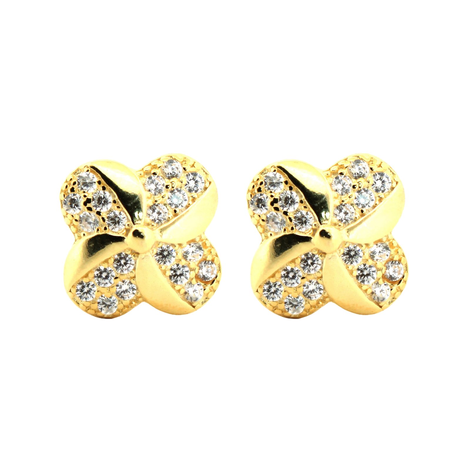 gold-plated cubic zirconia quatrefoil stud earrings