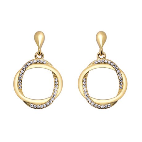 Sterling Silver Gold-Plated CZ Interlocked Oval Drop Earrings