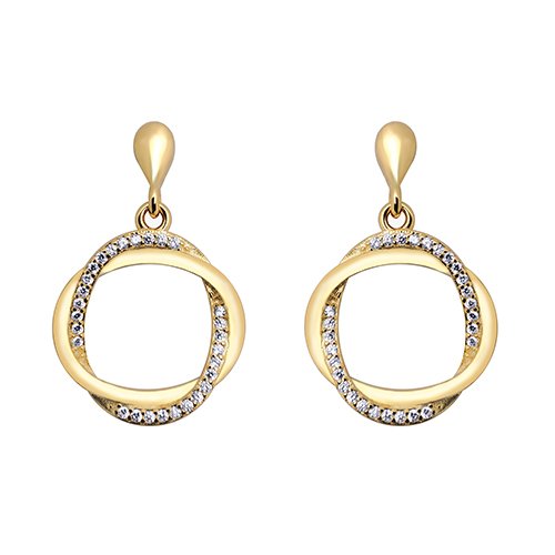 Sterling Silver Gold-Plated CZ Interlocked Oval Drop Earrings