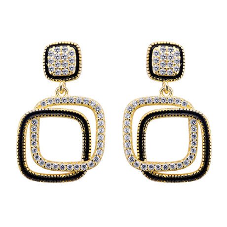 Sterling Silver Gold-Plated CZ Interlocking Squares Drop Earrings