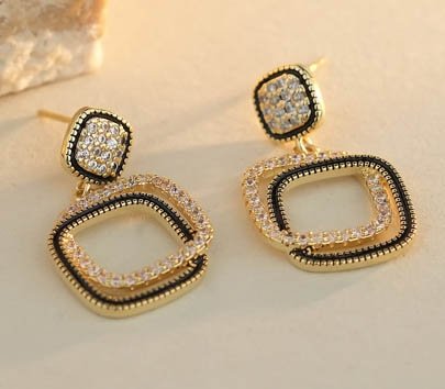Sterling Silver Gold-Plated CZ Interlocking Squares Drop Earrings - Image 2