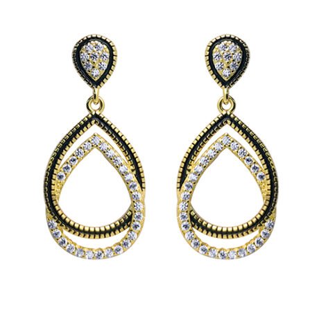 Sterling Silver Gold-Plated CZ Pear Tears Drop Earrings