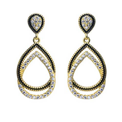 Sterling Silver Gold-Plated CZ Pear Tears Drop Earrings