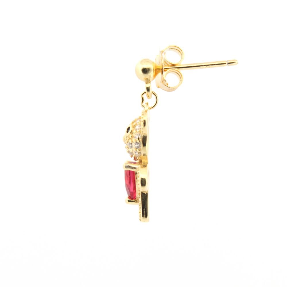 Sterling Silver Red Heart CZ Teddy Bear Drop Earrings - Image 2