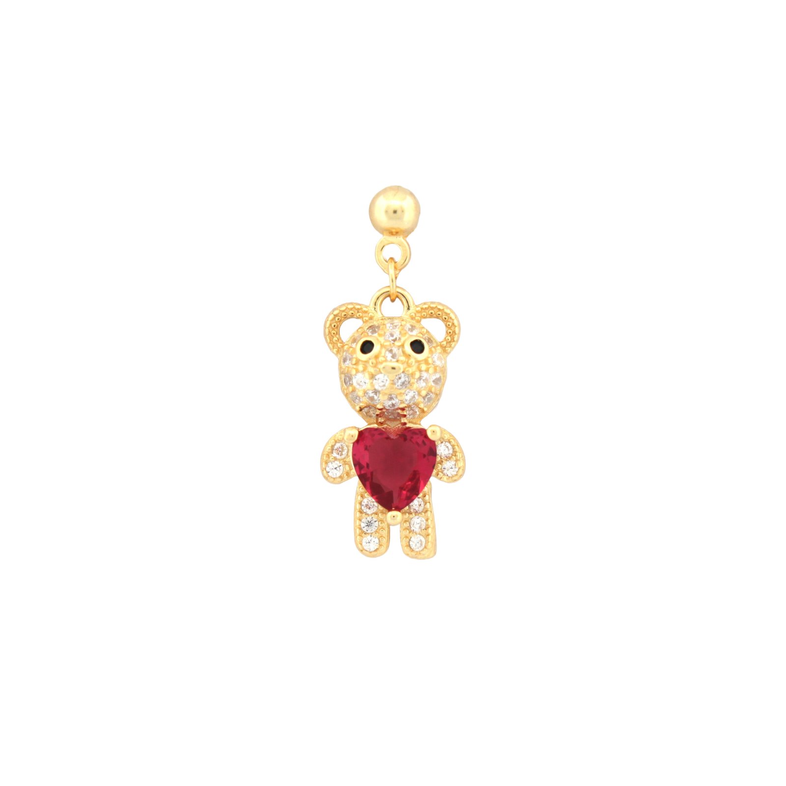 Sterling Silver Red Heart CZ Teddy Bear Drop Earrings - Image 3