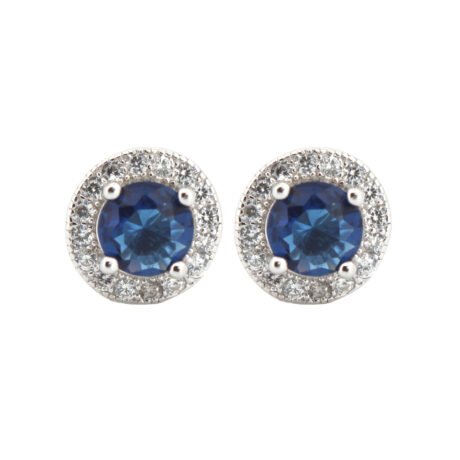 Sterling Silver Rhodium Halo Stud Earrings CZ – AES219B