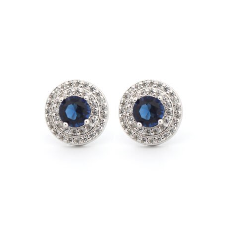 Sterling Silver Rhodium Halo Stud Earrings CZ – AES220B