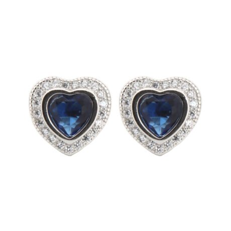 Sterling Silver Rhodium Heart Shape Stud Earrings CZ