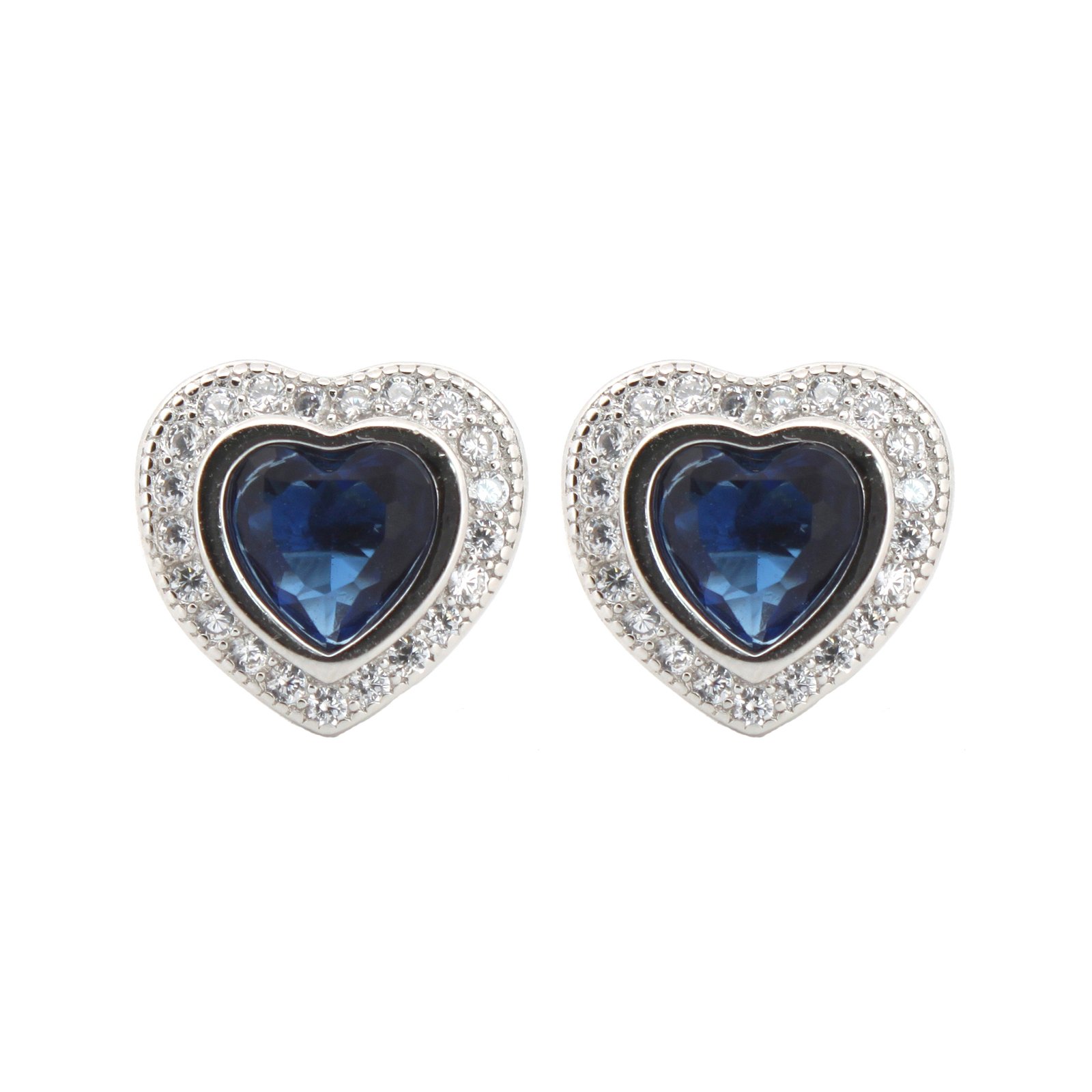 Sterling Silver Rhodium Heart Shape Stud Earrings CZ
