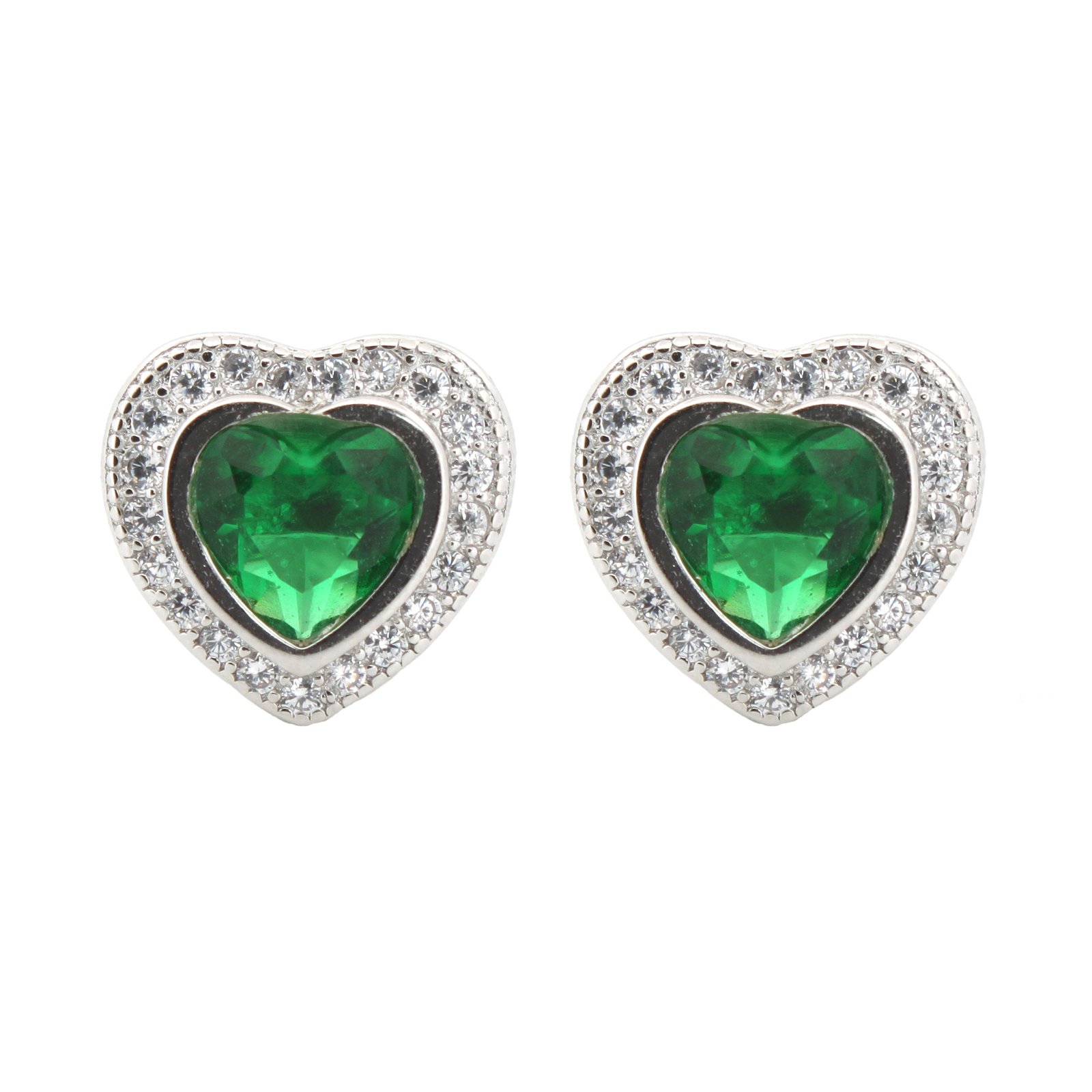 Sterling Silver Rhodium Heart Shape Stud Earrings CZ - Image 2