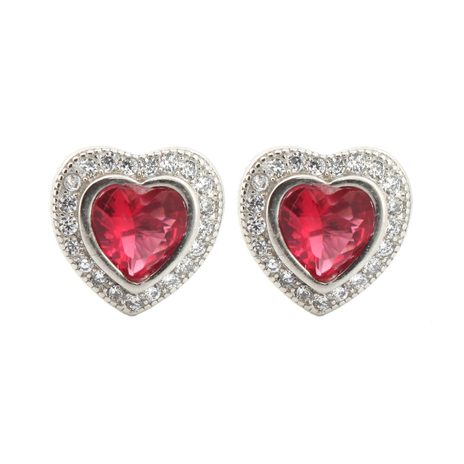 Sterling Silver Rhodium Heart Shape Stud Earrings CZ - Image 4
