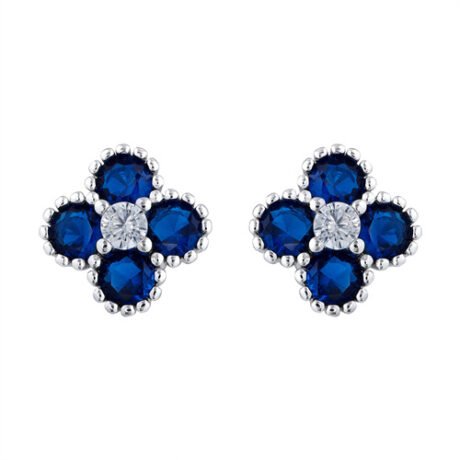 Sterling Silver Rhodium CZ Clover Stud Earrings