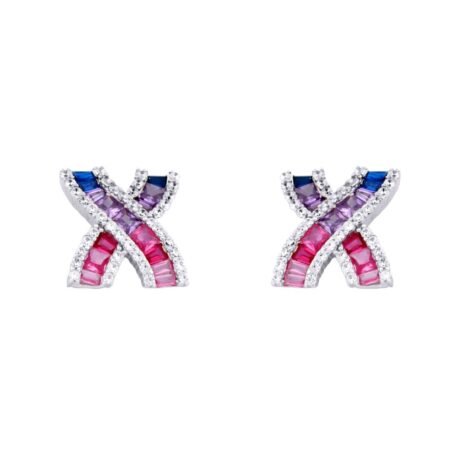 sterling silver pink lilac blue princess cubic zirconia kiss stud earrings