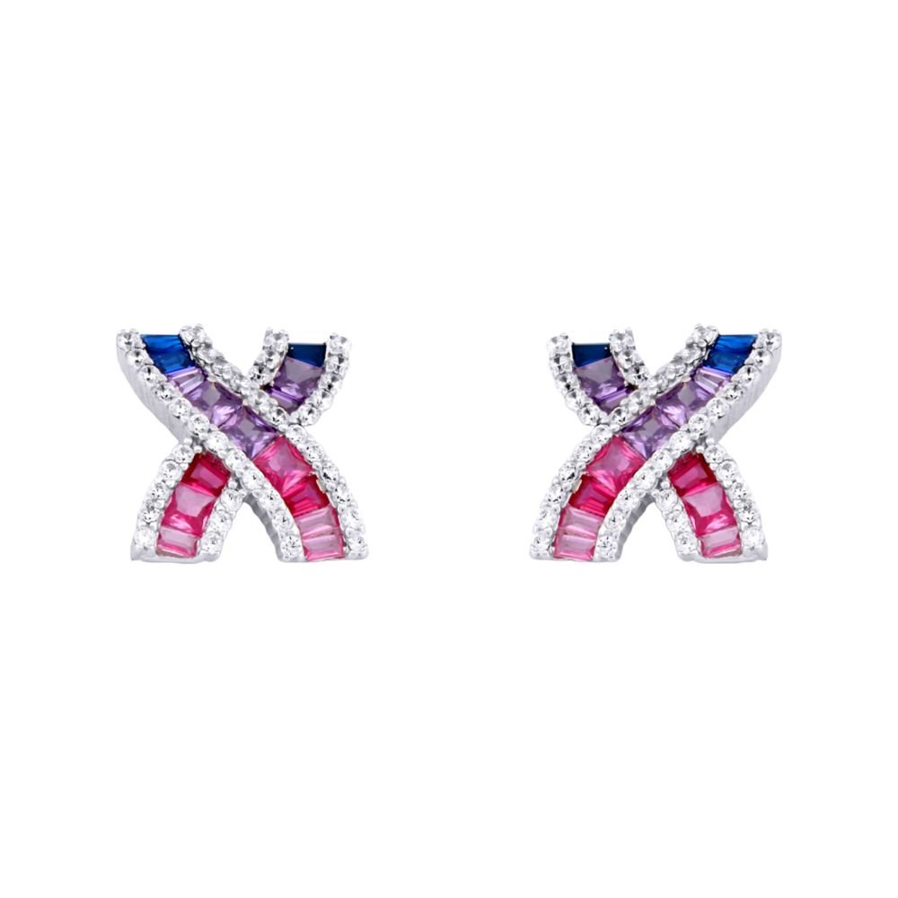sterling silver pink lilac blue princess cubic zirconia kiss stud earrings