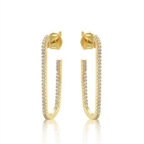 Sterling Silver Gold-Plated CZ Paperclip Drop Earrings