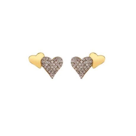 gold plated cubic zirconia heart stud earrings