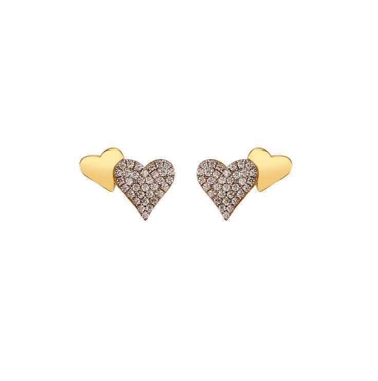 gold plated cubic zirconia heart stud earrings