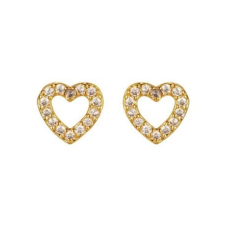 gold plated cubic zirconia heart stud earrings