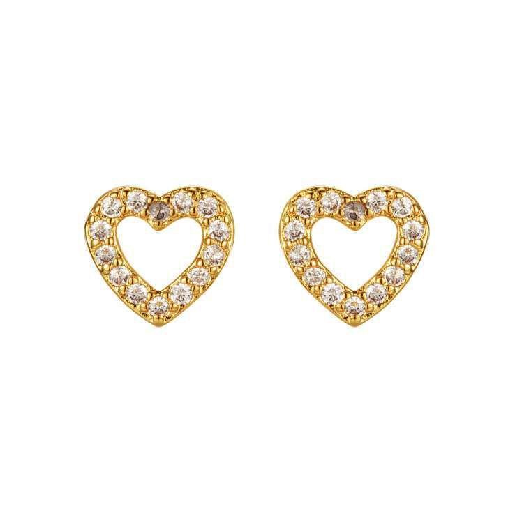 gold plated cubic zirconia heart stud earrings