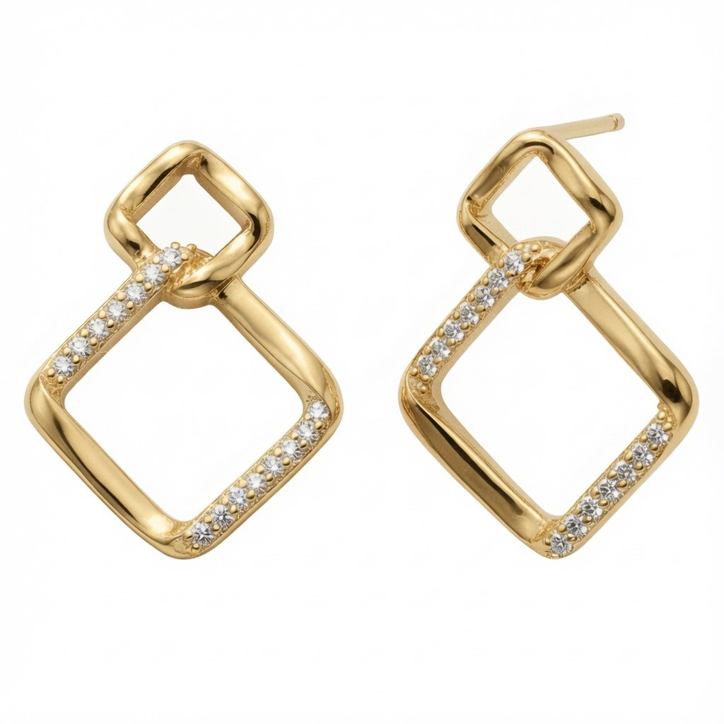 gold plated cubic zirconia square knot earrings