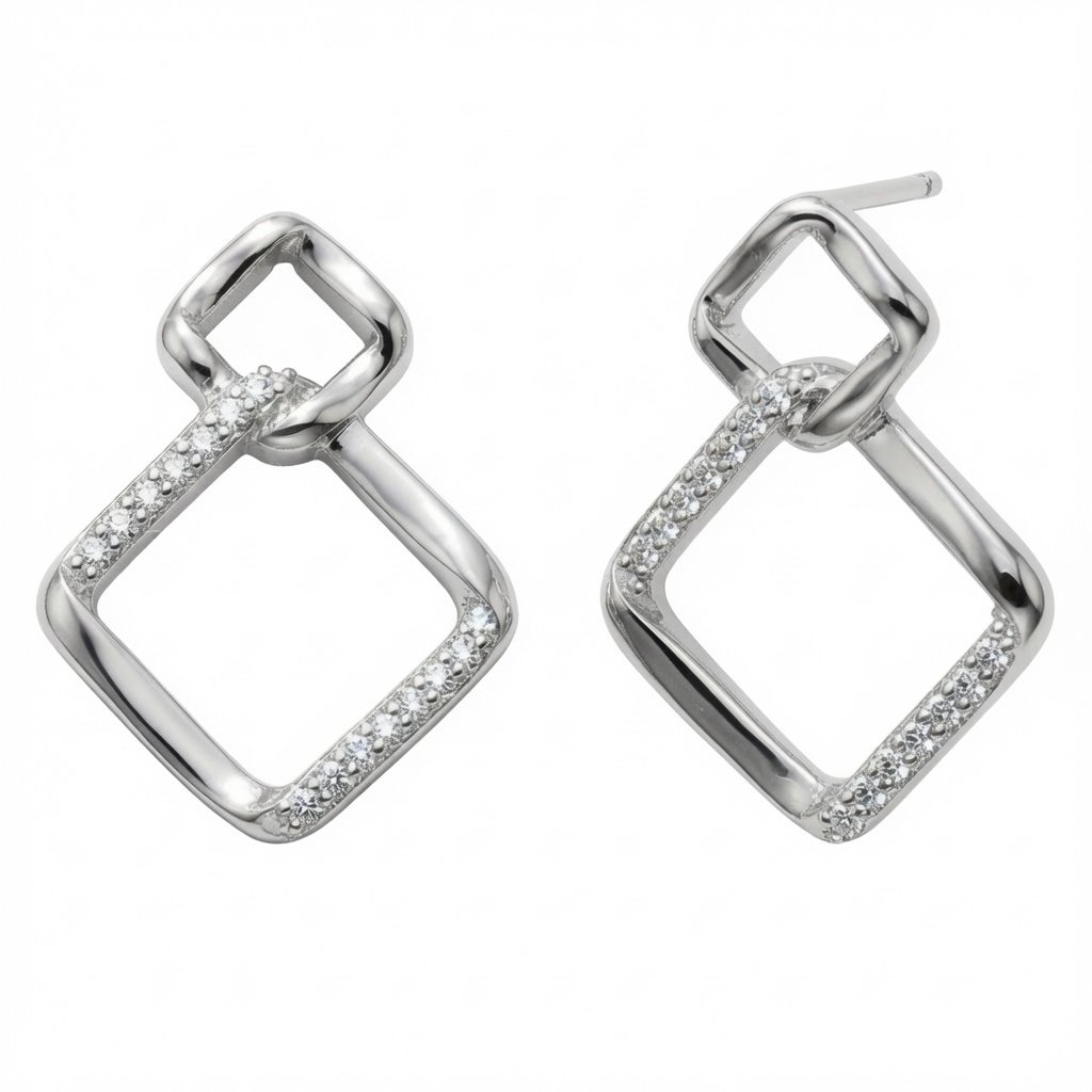cubic zirconia square knot earrings
