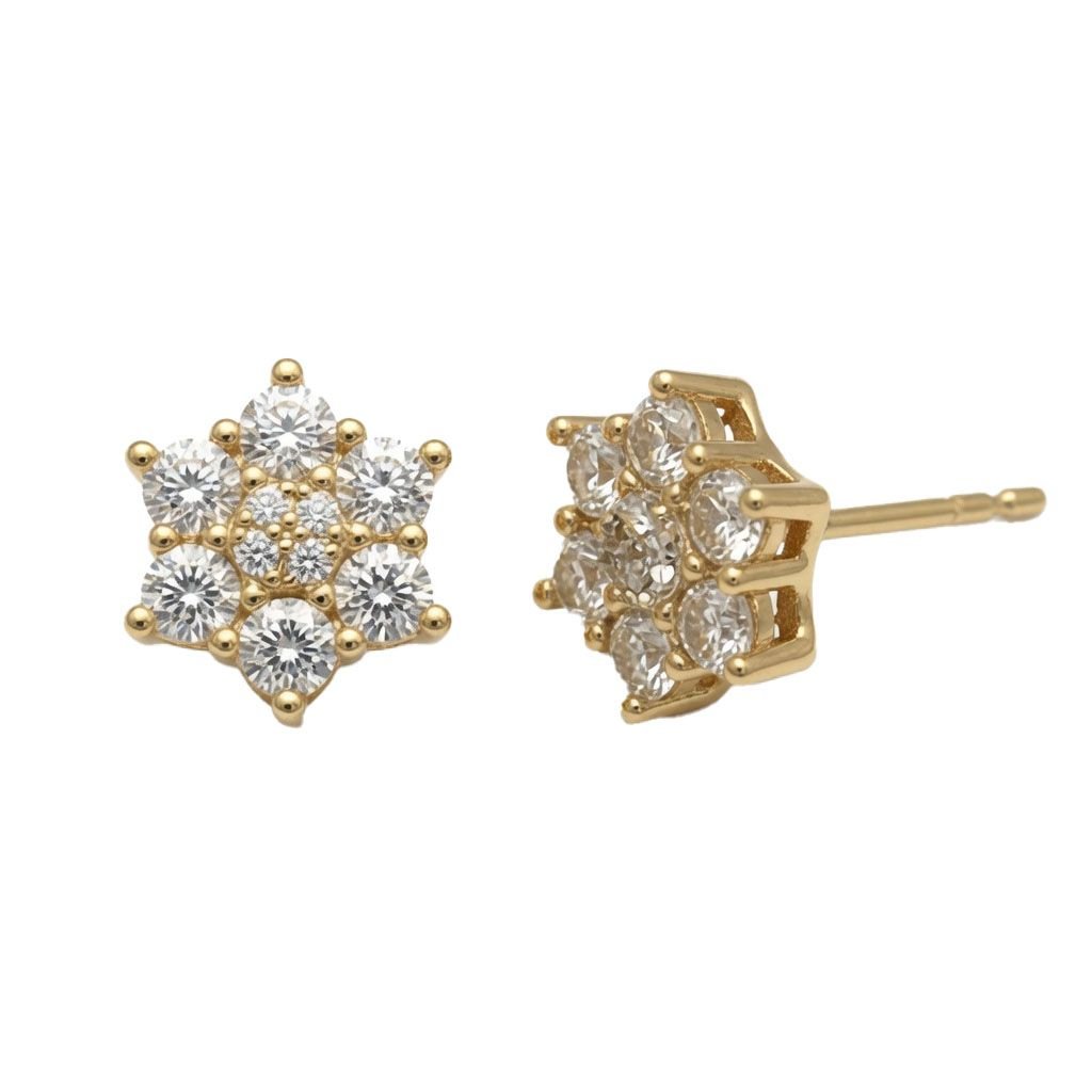 gold plated cubic zirconia star cluster stud earrings