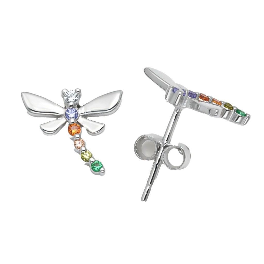 rainbow cubic zirconia dragonfly stud earrings
