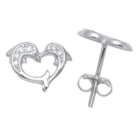 cubic zirconia dolphin heart stud earrings