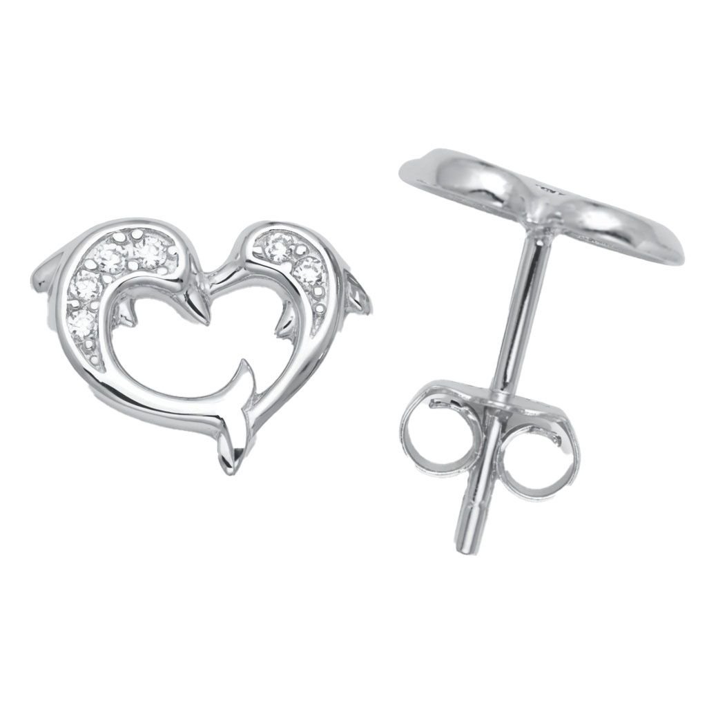 cubic zirconia dolphin heart stud earrings