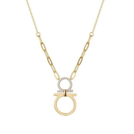 gold plated cubic zirconia equestrian necklace