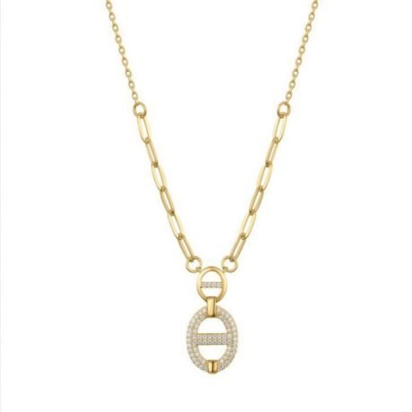 Sterling Silver Gold Plated CZ Oval Necklace