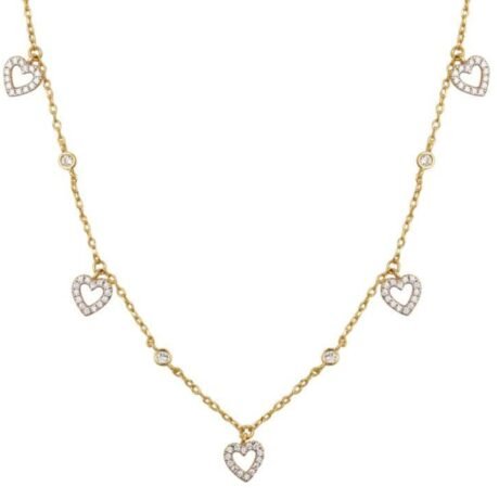 Sterling Silver Gold Plated CZ Heart Necklace