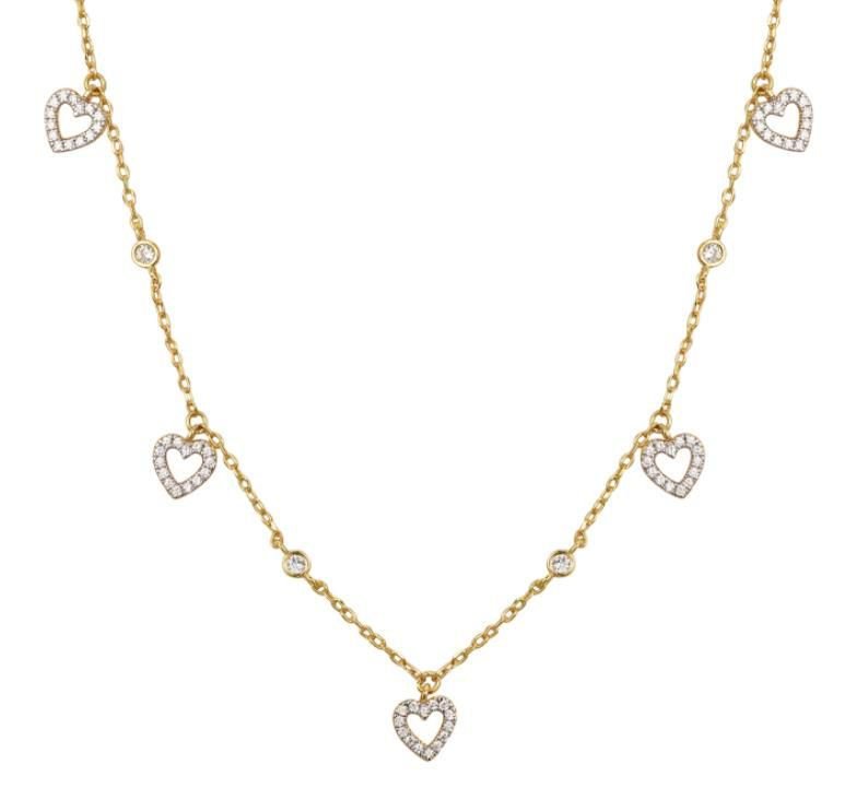 Sterling Silver Gold Plated CZ Heart Necklace