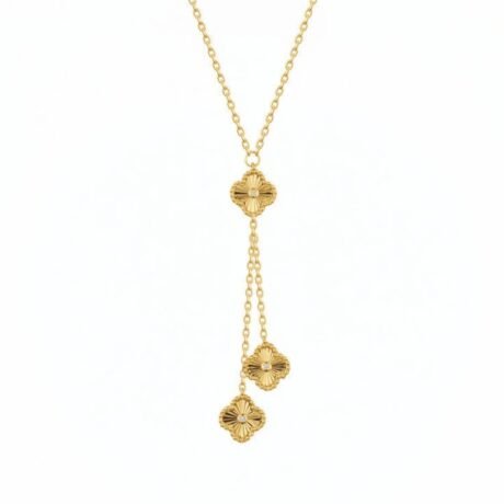 Sterling Silver Gold Plated CZ Clover Y-Necklace