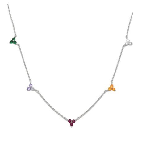Sterling Silver Multi Color Clover Station Necklace