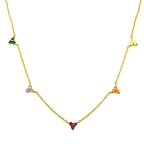 Sterling Silver 14ct Gold Plated Multi Color Clover Station Necklace