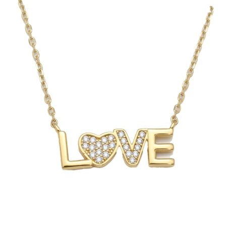Sterling Silver 14ct Gold Plated CZ LOVE Necklace