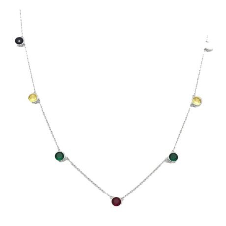 Sterling Silver Multi Color CZ Station Necklace
