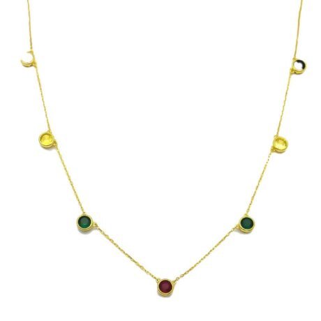 Sterling Silver 14ct Gold Plated Multi Color CZ Station Necklace