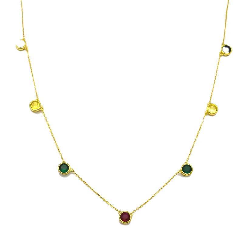 Sterling Silver 14ct Gold Plated Multi Color CZ Station Necklace