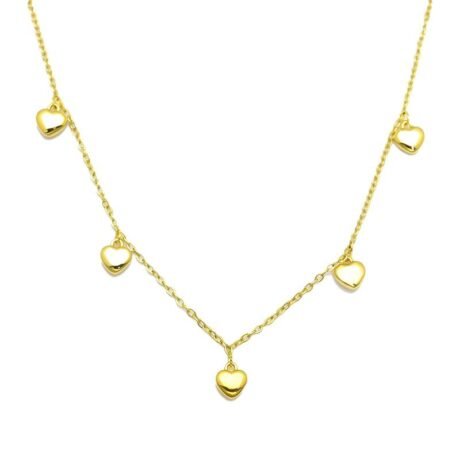 gold plated heart charm station necklace