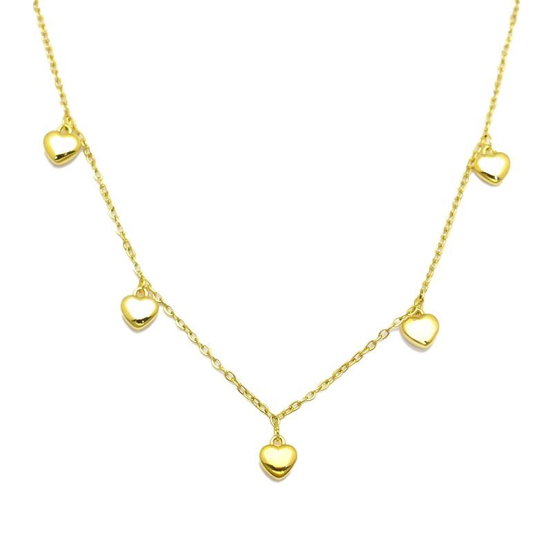 gold plated heart charm station necklace