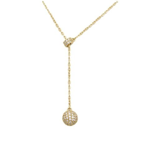 Sterling Silver 14ct Gold Plated CZ Lariat Ball Necklace