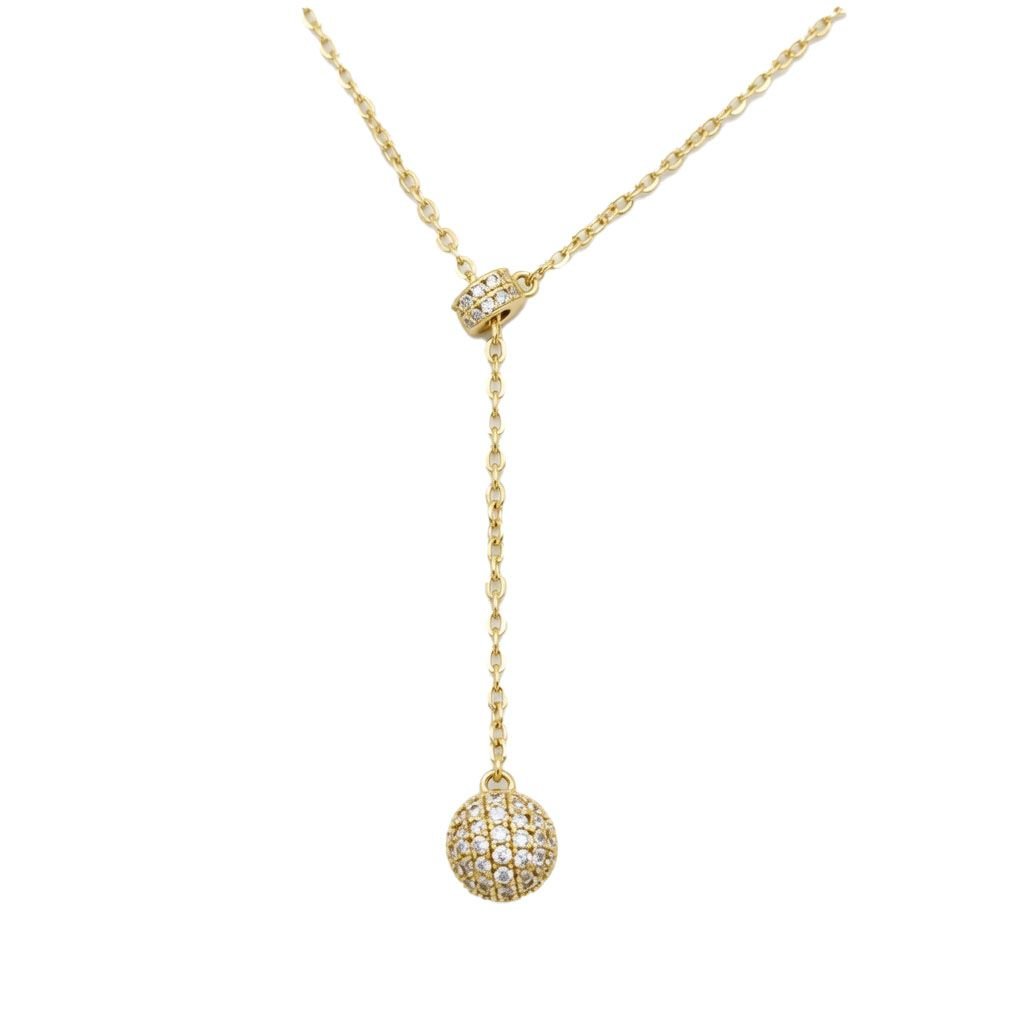 Sterling Silver 14ct Gold Plated CZ Lariat Ball Necklace